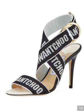 Jimmy Choo Black and White Logo Wrap Stiletto Sandal